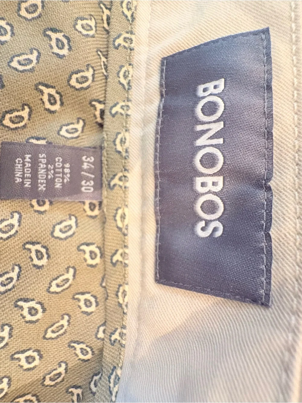 Bonobos Slim Fit Khaki Light Stone Chino Pants Sz 34/30